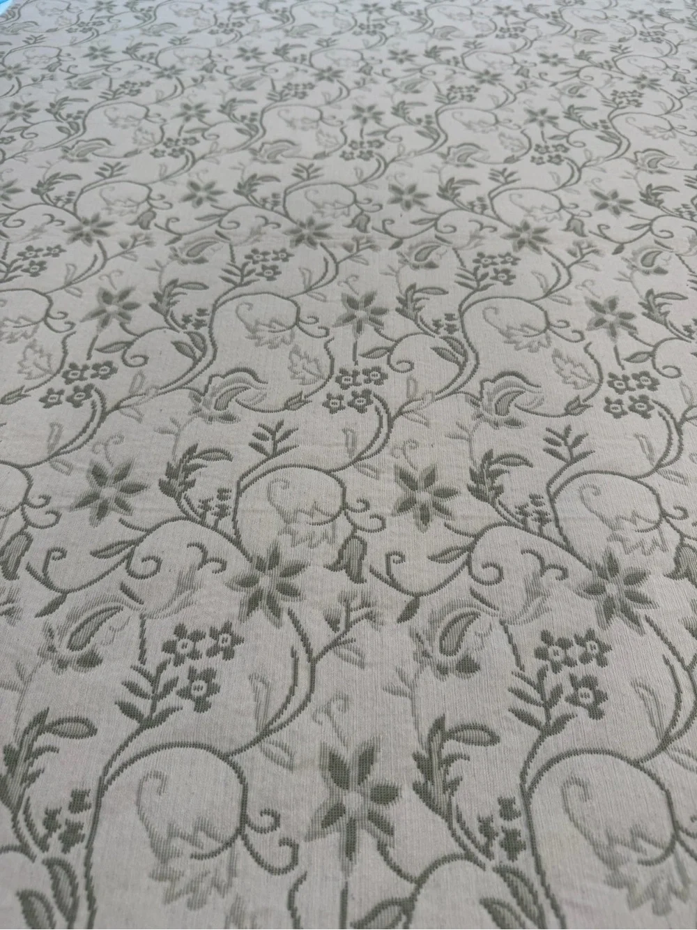 Floral Vine Jacquard Tablecloth sage green white reversible 83” x64” cotton blnd